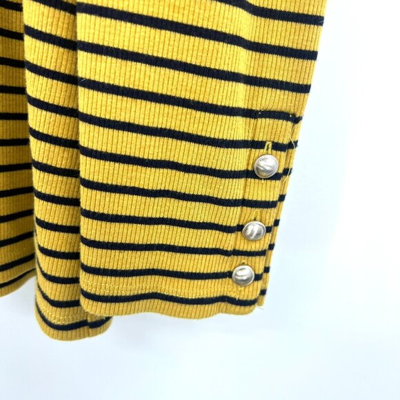 Talbots Yellow Black Striped Ribbed Puff Sleeve Turtleneck Top Women's Medium - Picture 3 of 5